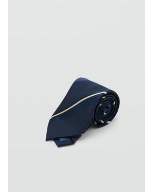 Mango Striped Tie With Combined Patterns - Blue
