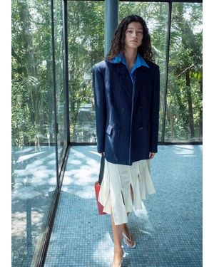 Mango Pinstripe Belted Blazer - Green