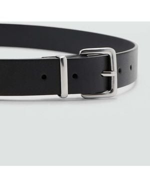 Mango Buckle Leather Belt - Black
