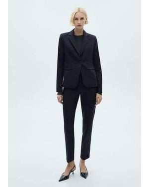 Mango Fitted Suit Jacket Dark - Blue