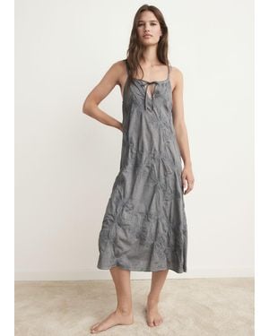 Mango Overdyed Embroidered Cotton Nightdress - Grey
