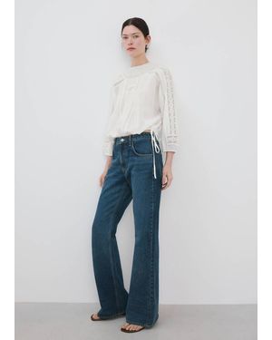 Mango Embroidered Openwork Blouse - Blue