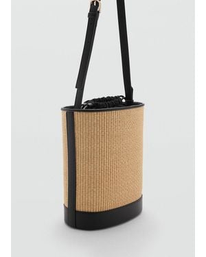 Mango Medium Raffia-Effect Bucket Bag - White