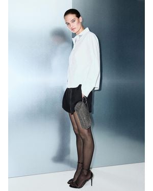 Mango Chemise Détail Cristaux Blanc Cassé - Bleu