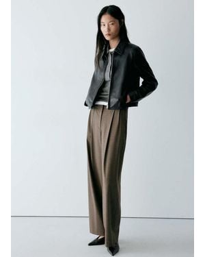 Mango Pantalon À Pinces Imprimé À Carreaux Marron - Noir