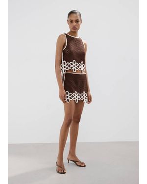Mango Floral-Embroidered Crochet Top - White
