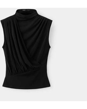Mango Drapiertes Chiffon-Top - Schwarz