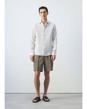 Mango Modal Cotton Cargo Bermuda Shorts - White