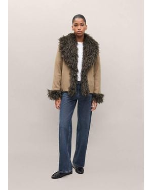 MANGO TEEN Suede-Effect Coat With Fur-Like Finish - Natural