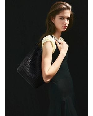 Mango Braided Shoulder Bucket Bag - Black