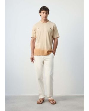 Mango 100% Cotton T-Shirt With Embroidered Motif - White