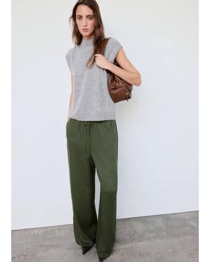 Mango Textured Flowy Pants - Green