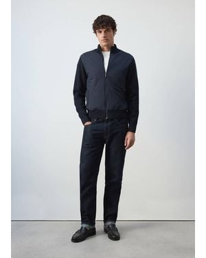 Mango Cotton-Blend Bomber Jacket - Blue