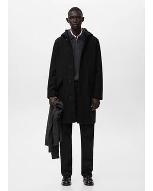 Mango Wool Blend Hooded Coat - Black