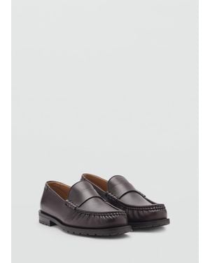 Mango Leather Loafers - Grey