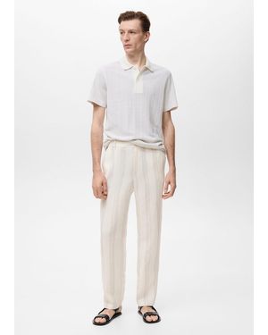 Mango 100% Linen Trousers With Elastic Waistband - White