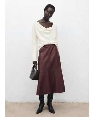 Mango Jupe Midi Simili-Cuir Grenat - Blanc