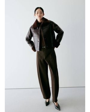 Mango Faux Leather Jacket With Fur Trim - Black