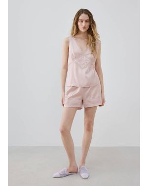 Mango Embroidered Finish Pyjama Top - Pink