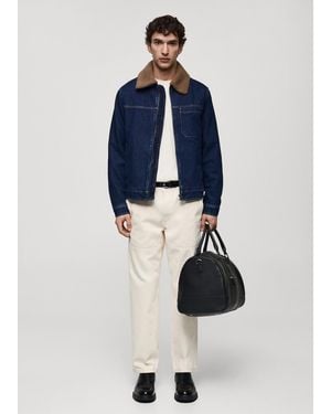 Mango Giubbotto Denim Interno Montone Blu Scuro