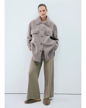 Mango Oversized Sherpa Robe - Grey