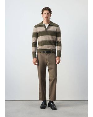 Mango Striped Alpaca Wool Blend Polo Jumper - Green