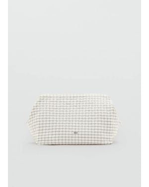 Mango Checked Cotton Wash Bag - White