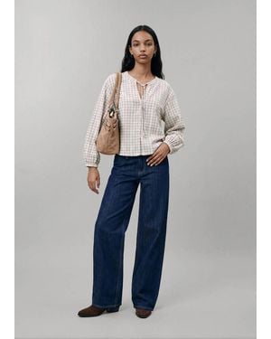MANGO TEEN Cotton Check Blouse With Bow - Blue