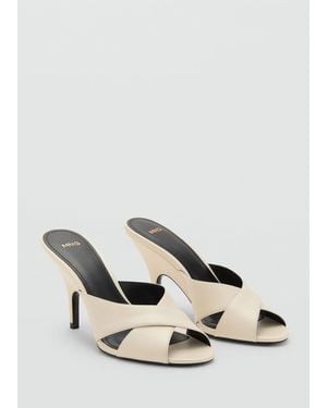 Mango Leather Heeled Sandal With Crossed Straps - Natural