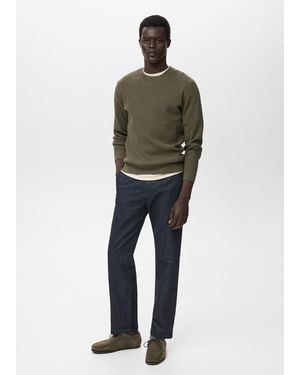 Mango Fine Rib-Knit Cotton Jumper - Green