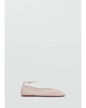 Mango Crochet Ankle Strap Ballerinas - Pink