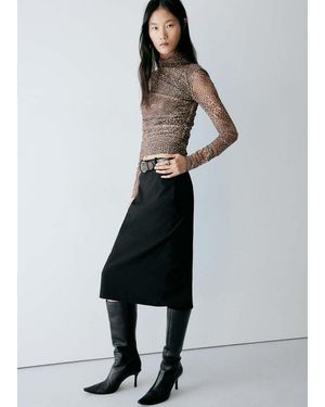 Mango T-Shirt Mit Animalprint Und Raffungen - Braun