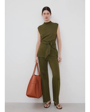 Mango Fine-Knit Straight-Fit Trousers Khaki - Green