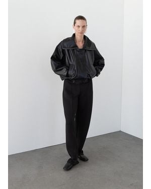 Mango 100% Leather Jacket With Notched Lapel Collar - Black