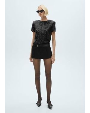 Mango Short-Sleeved Sequined T-Shirt - Black