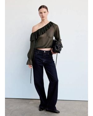 Mango Blusa Plumeti Con Collo Asimmetrico Verde