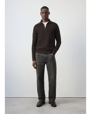 Mango Cardigan 100% Cotone Zip Cioccolato - Nero