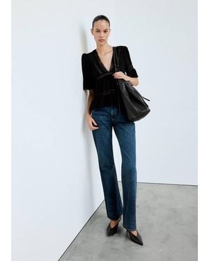 Mango V-Neck Blouse With Lace Trim - Black
