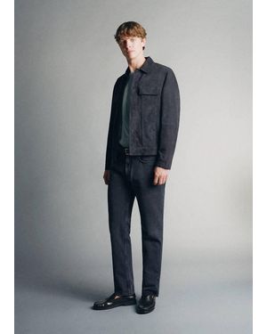 Mango 100% Leather Jacket With Pockets - Grey