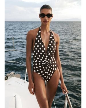 Mango Halter Polka Dot Swimsuit - Metallic