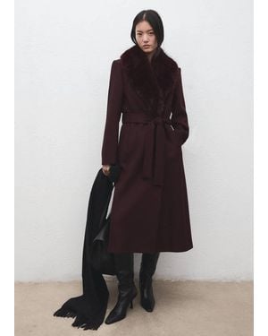 Mango Manteco Wool Coat With Fur Collar - Blue