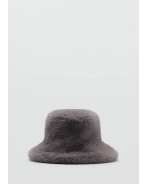 Mango Faux-Fur Bucket Hat - Gray