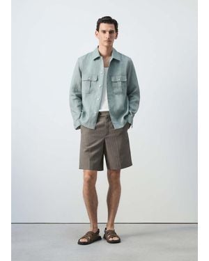 Mango Lyocell Blend Striped Bermuda Shorts - Green
