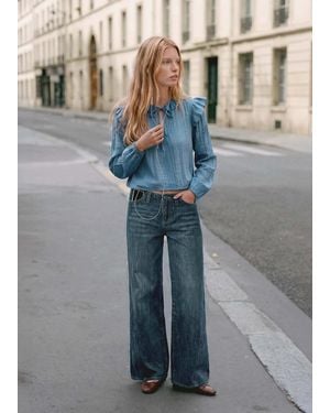 MANGO TEEN Pleated Blouse With Ruffles - Blue