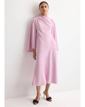 Mango Flared-Sleeve Satin Dress - Pink