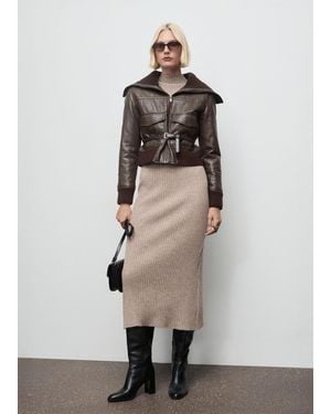 Mango Perkins-Neck Ribbed Dress - Natural