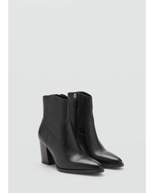 Mango Leather Pointed Ankle Boots - White