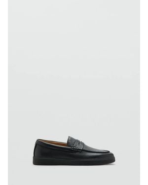 Mango Leather Penny Loafers - Black