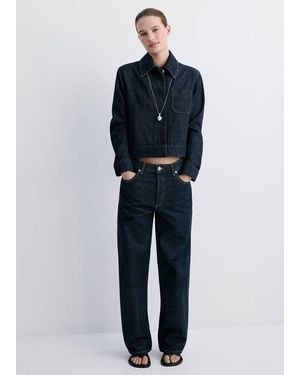 Mango Fitted Denim Jacket With Pockets - White