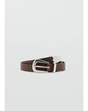 Mango Leather Belt With Metal Detail - Brown